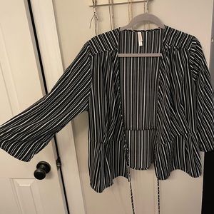 Black and white striped wrap top